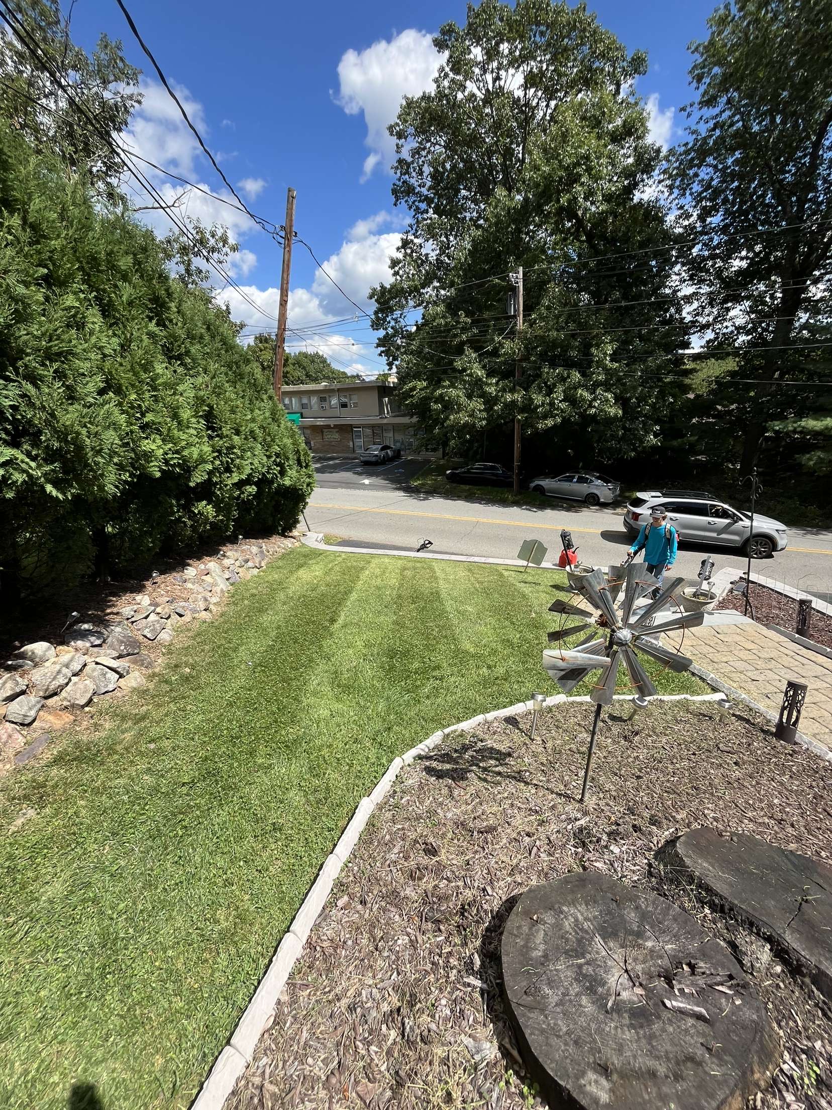 Landscaping work in progress with curved edging